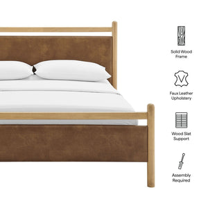 Modway Furniture Ginny Faux Leather Platform Bed with Cushioned Headboard for Modern Bedrooms Light Oak Canyon MOD-7247-LOA-CYN