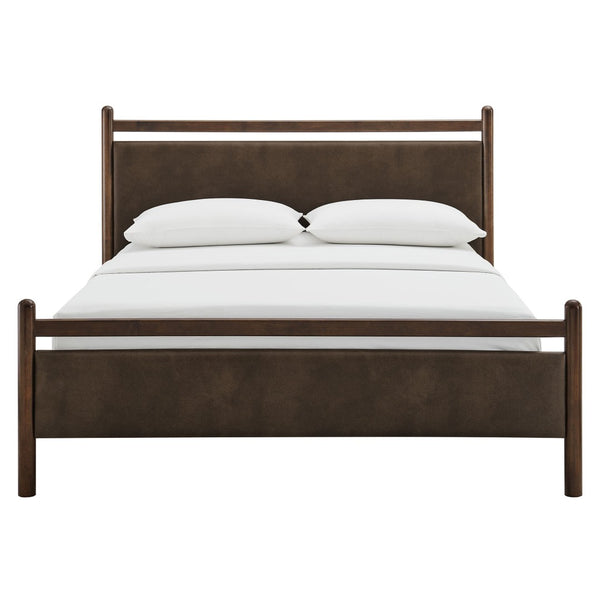 Modway Furniture Ginny Faux Leather Platform Bed with Cushioned Headboard for Modern Bedrooms Wenge Mushroom MOD-7247-WEN-MUS
