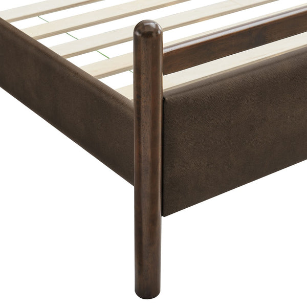 Modway Furniture Ginny Faux Leather Platform Bed with Cushioned Headboard for Modern Bedrooms Wenge Mushroom MOD-7247-WEN-MUS