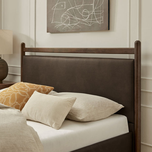 Modway Furniture Ginny Faux Leather Platform Bed with Cushioned Headboard for Modern Bedrooms Wenge Mushroom MOD-7247-WEN-MUS