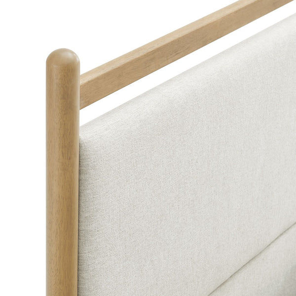 Modway Furniture Ginny Queen Platform Bed Upholstered Padded Headboard Modern Low Profile Frame Light Oak Heathered Ivory MOD-7248-LOA-HEI