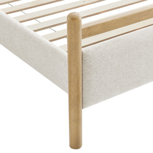 Modway Furniture Ginny Queen Platform Bed Upholstered Padded Headboard Modern Low Profile Frame Light Oak Heathered Ivory MOD-7248-LOA-HEI