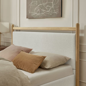 Modway Furniture Ginny Queen Platform Bed Upholstered Padded Headboard Modern Low Profile Frame Light Oak Heathered Ivory MOD-7248-LOA-HEI