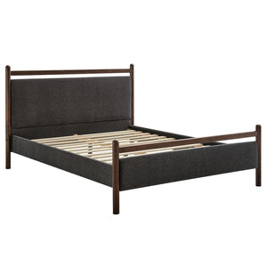 Modway Furniture Ginny Queen Platform Bed Upholstered Padded Headboard Modern Low Profile Frame Wenge Heathered Dark Gray MOD-7248-WEN-HDG