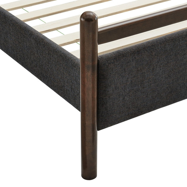 Modway Furniture Ginny Queen Platform Bed Upholstered Padded Headboard Modern Low Profile Frame Wenge Heathered Dark Gray MOD-7248-WEN-HDG