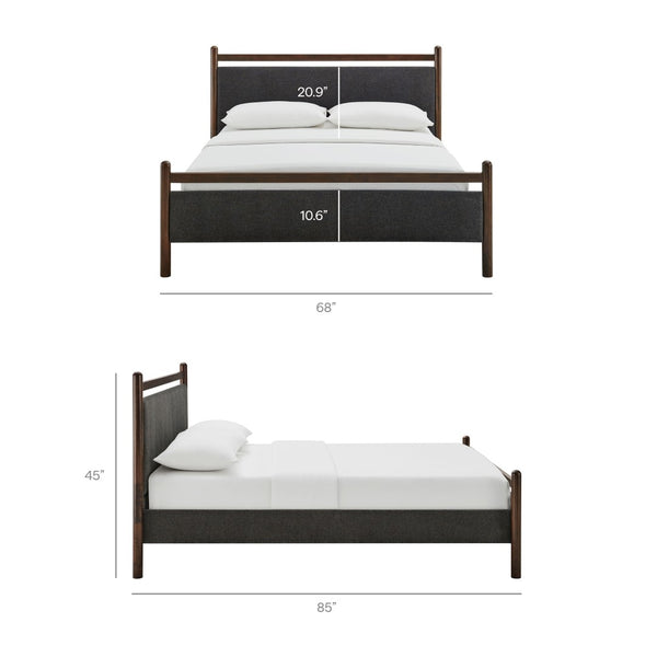 Modway Furniture Ginny Queen Platform Bed Upholstered Padded Headboard Modern Low Profile Frame Wenge Heathered Dark Gray MOD-7248-WEN-HDG