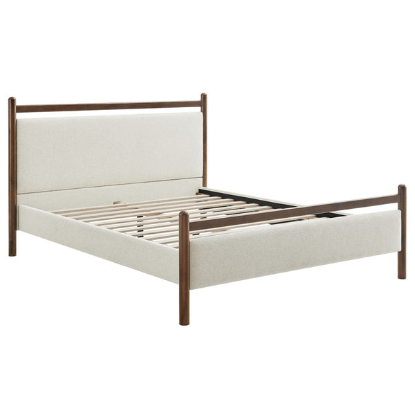 Modway Furniture Ginny Queen Platform Bed Upholstered Padded Headboard Modern Low Profile Frame Wenge Heathered Ivory MOD-7248-WEN-HEI