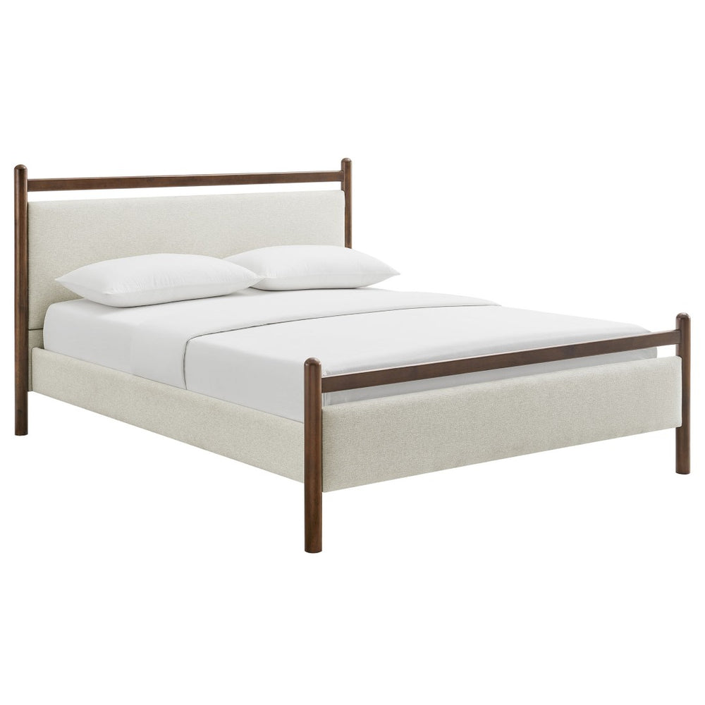 Modway Furniture Ginny Queen Platform Bed Upholstered Padded Headboard Modern Low Profile Frame Wenge Heathered Ivory MOD-7248-WEN-HEI