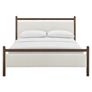 Modway Furniture Ginny Queen Platform Bed Upholstered Padded Headboard Modern Low Profile Frame Wenge Heathered Ivory MOD-7248-WEN-HEI