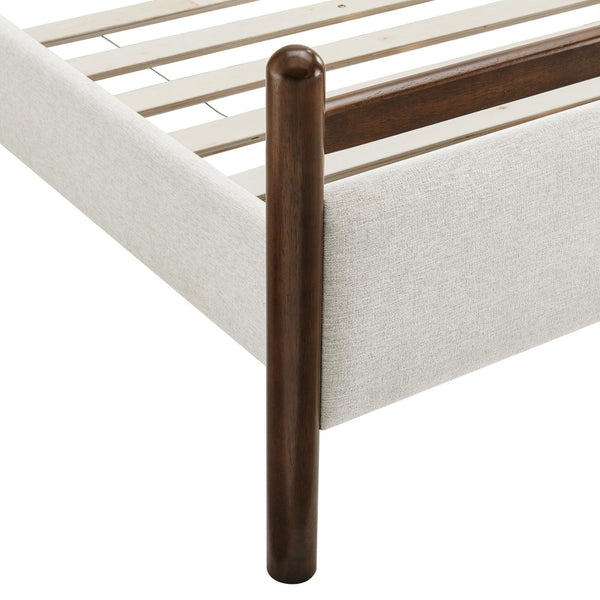 Modway Furniture Ginny Queen Platform Bed Upholstered Padded Headboard Modern Low Profile Frame Wenge Heathered Ivory MOD-7248-WEN-HEI