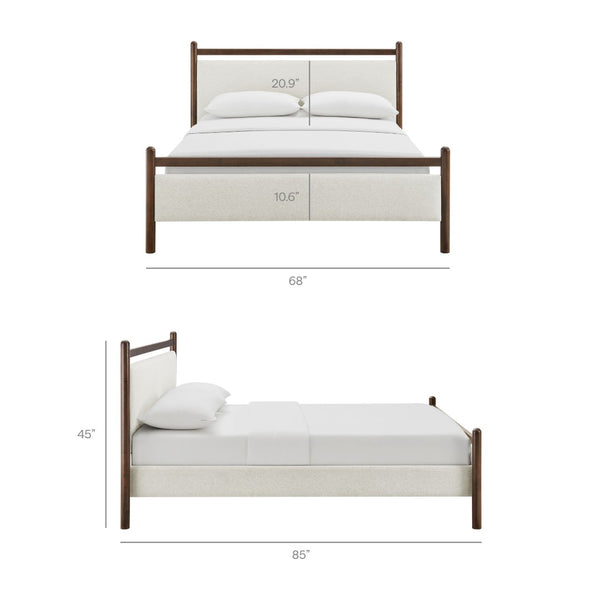 Modway Furniture Ginny Queen Platform Bed Upholstered Padded Headboard Modern Low Profile Frame Wenge Heathered Ivory MOD-7248-WEN-HEI