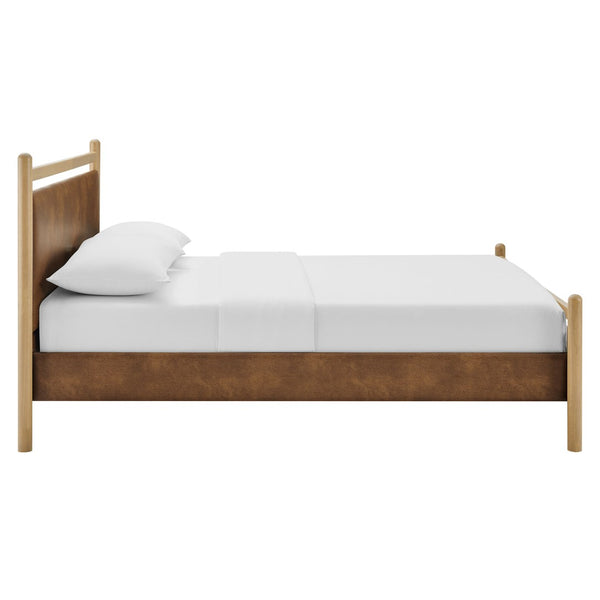 Modway Furniture Ginny Queen Platform Bed Vegan Leather Upholstered Low Profile Frame for Modern Bedrooms Light Oak Canyon MOD-7249-LOA-CYN
