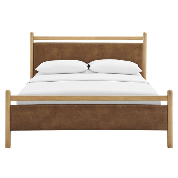 Modway Furniture Ginny Queen Platform Bed Vegan Leather Upholstered Low Profile Frame for Modern Bedrooms Light Oak Canyon MOD-7249-LOA-CYN