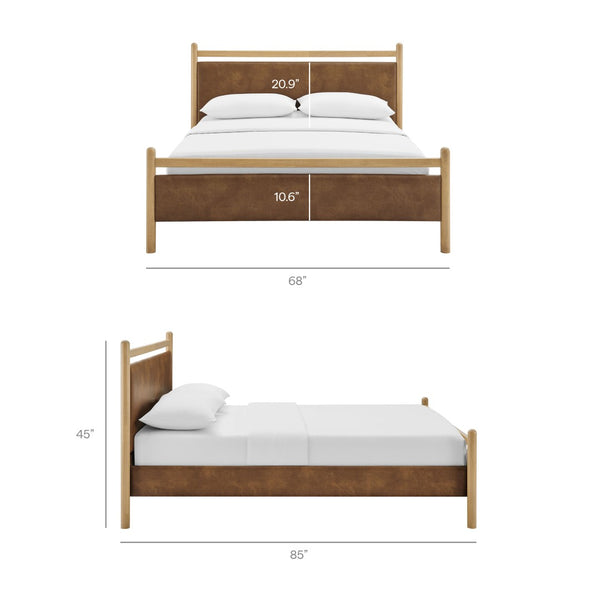 Modway Furniture Ginny Queen Platform Bed Vegan Leather Upholstered Low Profile Frame for Modern Bedrooms Light Oak Canyon MOD-7249-LOA-CYN