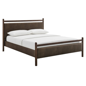 Modway Furniture Ginny Queen Platform Bed Vegan Leather Upholstered Low Profile Frame for Modern Bedrooms Wenge Mushroom MOD-7249-WEN-MUS
