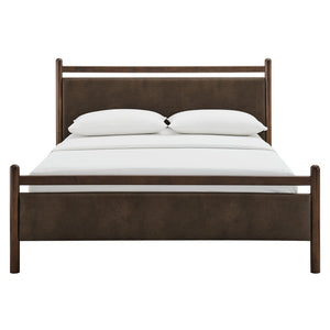 Modway Furniture Ginny Queen Platform Bed Vegan Leather Upholstered Low Profile Frame for Modern Bedrooms Wenge Mushroom MOD-7249-WEN-MUS