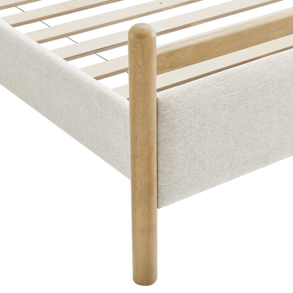 Modway Furniture Ginny Modway King Platform Bed Upholstered Headboard Footboard Low Profile Frame Light Oak Heathered Ivory MOD-7250-LOA-HEI