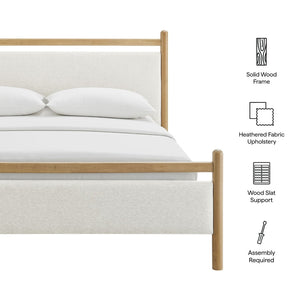 Modway Furniture Ginny Modway King Platform Bed Upholstered Headboard Footboard Low Profile Frame Light Oak Heathered Ivory MOD-7250-LOA-HEI