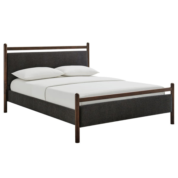 Modway Furniture Ginny Modway King Platform Bed Upholstered Headboard Footboard Low Profile Frame Wenge Heathered Dark Gray MOD-7250-WEN-HDG