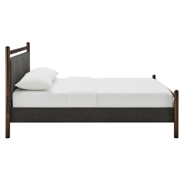 Modway Furniture Ginny Modway King Platform Bed Upholstered Headboard Footboard Low Profile Frame Wenge Heathered Dark Gray MOD-7250-WEN-HDG