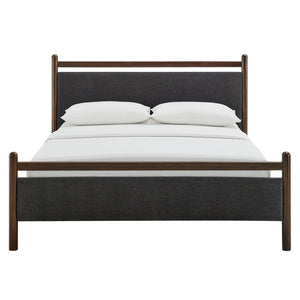 Modway Furniture Ginny Modway King Platform Bed Upholstered Headboard Footboard Low Profile Frame Wenge Heathered Dark Gray MOD-7250-WEN-HDG