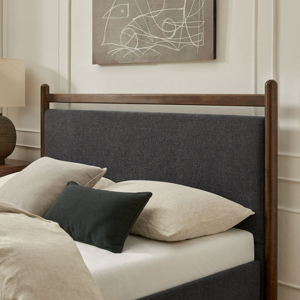 Modway Furniture Ginny Modway King Platform Bed Upholstered Headboard Footboard Low Profile Frame Wenge Heathered Dark Gray MOD-7250-WEN-HDG