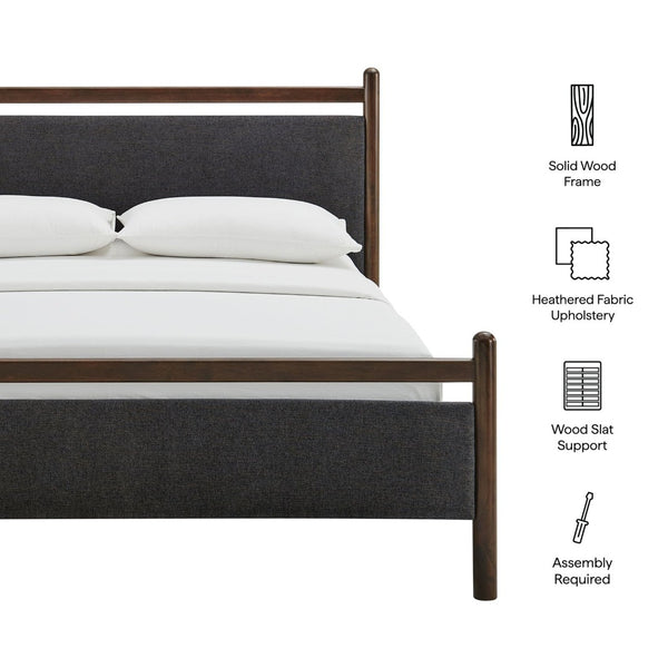 Modway Furniture Ginny Modway King Platform Bed Upholstered Headboard Footboard Low Profile Frame Wenge Heathered Dark Gray MOD-7250-WEN-HDG