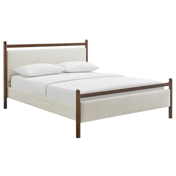 Modway Furniture Ginny Modway King Platform Bed Upholstered Headboard Footboard Low Profile Frame Wenge Heathered Ivory MOD-7250-WEN-HEI