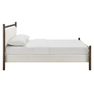 Modway Furniture Ginny Modway King Platform Bed Upholstered Headboard Footboard Low Profile Frame Wenge Heathered Ivory MOD-7250-WEN-HEI