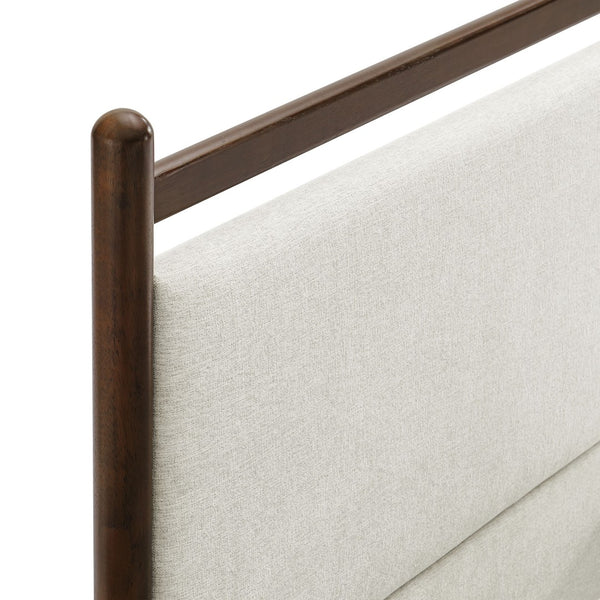 Modway Furniture Ginny Modway King Platform Bed Upholstered Headboard Footboard Low Profile Frame Wenge Heathered Ivory MOD-7250-WEN-HEI