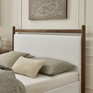 Modway Furniture Ginny Modway King Platform Bed Upholstered Headboard Footboard Low Profile Frame Wenge Heathered Ivory MOD-7250-WEN-HEI