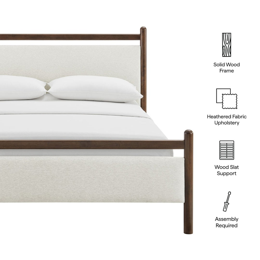 Modway Furniture Ginny Modway King Platform Bed Upholstered Headboard Footboard Low Profile Frame Wenge Heathered Ivory MOD-7250-WEN-HEI