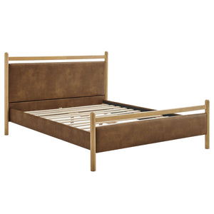 Modway Furniture Ginny Vegan Leather Upholstered King Platform Bed with Padded Headboard and Footboard Light Oak Canyon MOD-7251-LOA-CYN