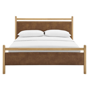 Modway Furniture Ginny Vegan Leather Upholstered King Platform Bed with Padded Headboard and Footboard Light Oak Canyon MOD-7251-LOA-CYN