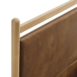 Modway Furniture Ginny Vegan Leather Upholstered King Platform Bed with Padded Headboard and Footboard Light Oak Canyon MOD-7251-LOA-CYN