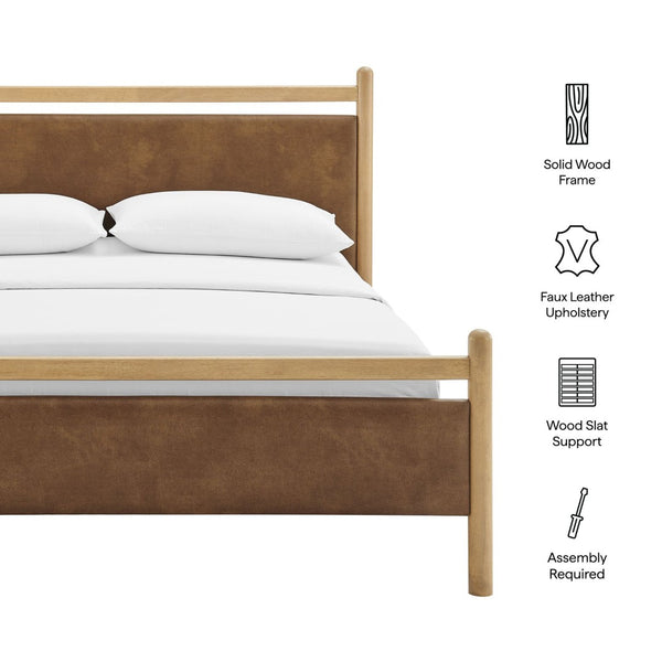 Modway Furniture Ginny Vegan Leather Upholstered King Platform Bed with Padded Headboard and Footboard Light Oak Canyon MOD-7251-LOA-CYN