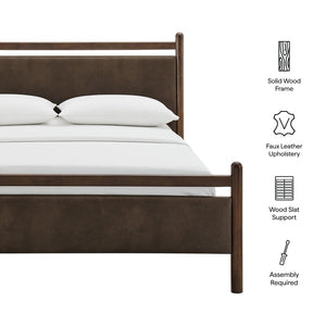 Modway Furniture Ginny Vegan Leather Upholstered King Platform Bed with Padded Headboard and Footboard Wenge Mushroom MOD-7251-WEN-MUS