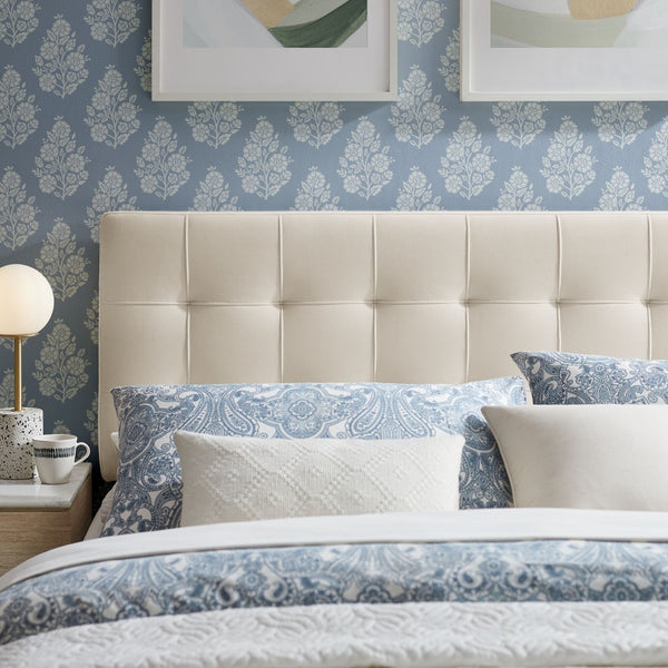 Modway Furniture Lily Performance Velvet Upholstered Headboard with Biscuit Tufting for Full Beds Alabaster MOD-7253-ALA