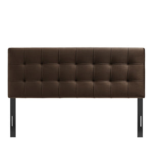 Modway Furniture Lily Performance Velvet Upholstered Headboard with Biscuit Tufting for Full Beds Chocolate Brown MOD-7253-CHB