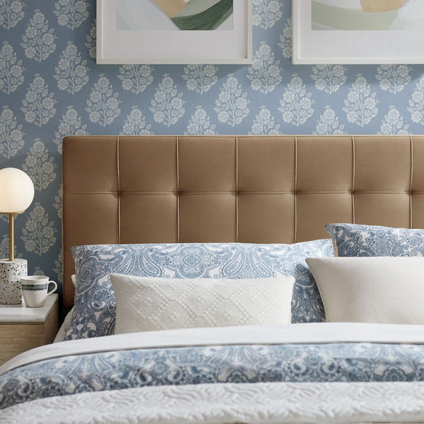 Modway Furniture Lily Performance Velvet Upholstered Headboard with Biscuit Tufting for Full Beds Taupe MOD-7253-TAU