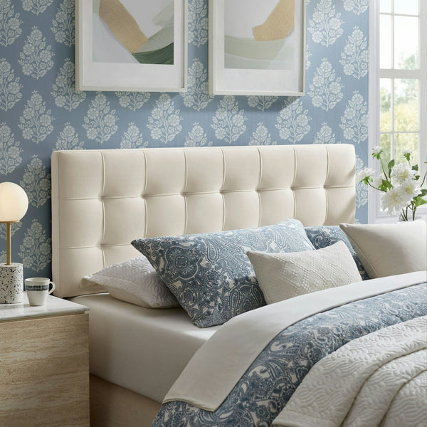 Modway Furniture Lily Performance Velvet Queen Headboard Biscuit Tufted Panel for Elegant Bedrooms Alabaster MOD-7254-ALA