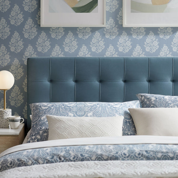 Modway Furniture Lily Performance Velvet Queen Headboard Biscuit Tufted Panel for Elegant Bedrooms Cadet Blue MOD-7254-CAB