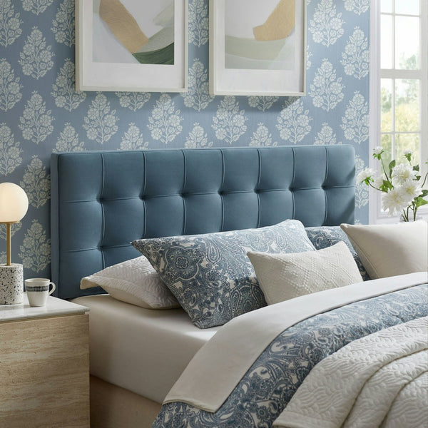 Modway Furniture Lily Performance Velvet Queen Headboard Biscuit Tufted Panel for Elegant Bedrooms Cadet Blue MOD-7254-CAB