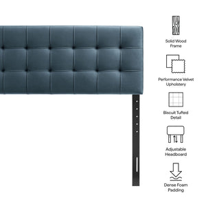 Modway Furniture Lily Performance Velvet Queen Headboard Biscuit Tufted Panel for Elegant Bedrooms Cadet Blue MOD-7254-CAB