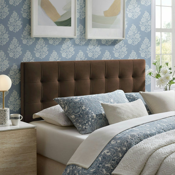 Modway Furniture Lily Performance Velvet Queen Headboard Biscuit Tufted Panel for Elegant Bedrooms Chocolate Brown MOD-7254-CHB