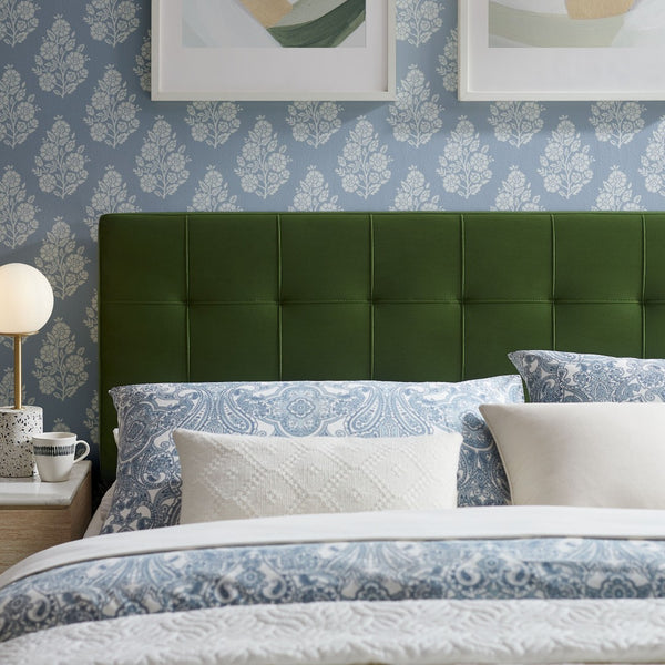 Modway Furniture Lily Performance Velvet Queen Headboard Biscuit Tufted Panel for Elegant Bedrooms Moss Green MOD-7254-MOG