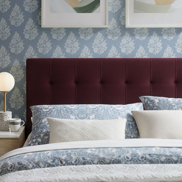 Modway Furniture Lily Performance Velvet Queen Headboard Biscuit Tufted Panel for Elegant Bedrooms Mulberry MOD-7254-MUL