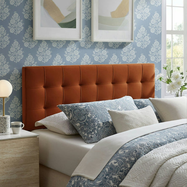 Modway Furniture Lily Performance Velvet Queen Headboard Biscuit Tufted Panel for Elegant Bedrooms Rust MOD-7254-RUS