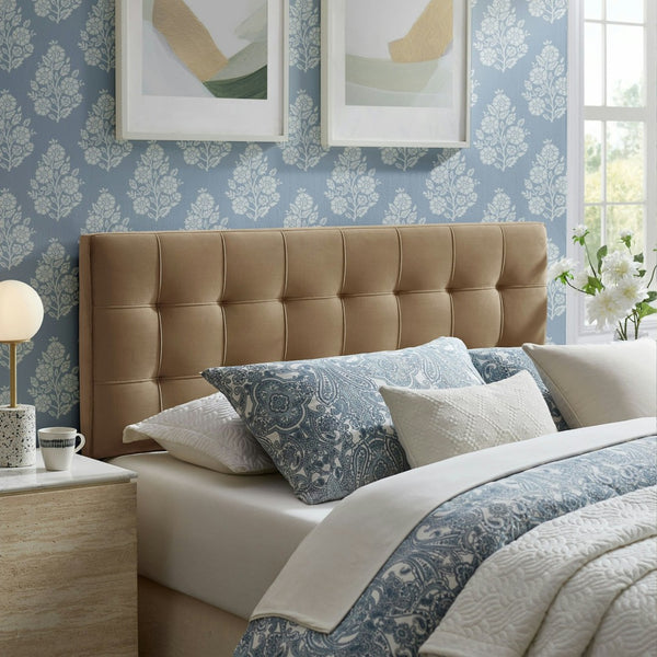 Modway Furniture Lily Performance Velvet Queen Headboard Biscuit Tufted Panel for Elegant Bedrooms Taupe MOD-7254-TAU
