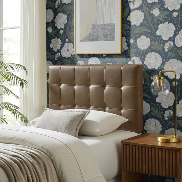 Modway Furniture Lily Modway Biscuit Tufted Vegan Leather Twin Headboard with Adjustable Foam Padding Mushroom MOD-7256-MUS